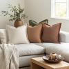MIULEE Decorative Couch Pillow Covers Neutral Linen Fringe Throw Pillows Set of 4 Soft Rustic Cushions Boho Farmhouse Pillowcases for Bed Sofa Living Room Home Decor 18×18 Inch Beige/Brown/Green(Brown Green)