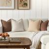MIULEE Decorative Couch Pillow Covers Neutral Linen Fringe Throw Pillows Set of 4 Soft Rustic Cushions Boho Farmhouse Pillowcases for Bed Sofa Living Room Home Decor 18×18 Inch Beige/Brown/Green(Brown)