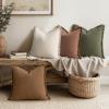 MIULEE Decorative Couch Pillow Covers Neutral Linen Fringe Throw Pillows Set of 4 Soft Rustic Cushions Boho Farmhouse Pillowcases for Bed Sofa Living Room Home Decor 18×18 Inch Beige/Brown/Green(Brown Green)