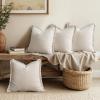 MIULEE Decorative Couch Pillow Covers Neutral Linen Fringe Throw Pillows Set of 4 Soft Rustic Cushions Boho Farmhouse Pillowcases for Bed Sofa Living Room Home Decor 18×18 Inch Beige/Brown/Green(Neutral Beige)
