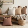 MIULEE Decorative Couch Pillow Covers Neutral Linen Fringe Throw Pillows Set of 4 Soft Rustic Cushions Boho Farmhouse Pillowcases for Bed Sofa Living Room Home Decor 18×18 Inch Beige/Brown/Green(Brown)