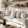 MIULEE Decorative Couch Pillow Covers Neutral Linen Fringe Throw Pillows Set of 4 Soft Rustic Cushions Boho Farmhouse Pillowcases for Bed Sofa Living Room Home Decor 18×18 Inch Beige/Brown/Green(Neutral Beige)