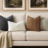 MIULEE Decorative Linen Check Throw Pillow Covers Neutral Farmhouse Vintage Christmas Pillow Covers 20×20 Set of 2 Boho Modern Home Decor for Sofa Couch Bedroom Cushion Dark Olive Green(Camel Brown)