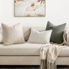 MIULEE Decorative Linen Check Throw Pillow Covers Neutral Farmhouse Vintage Christmas Pillow Covers 20×20 Set of 2 Boho Modern Home Decor for Sofa Couch Bedroom Cushion Dark Olive Green(Natural Beige)