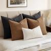 MIULEE Decorative Linen Check Throw Pillow Covers Neutral Farmhouse Vintage Christmas Pillow Covers 20×20 Set of 2 Boho Modern Home Decor for Sofa Couch Bedroom Cushion Dark Olive Green(Camel Brown)