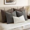 MIULEE Decorative Linen Check Throw Pillow Covers Neutral Farmhouse Vintage Christmas Pillow Covers 20×20 Set of 2 Boho Modern Home Decor for Sofa Couch Bedroom Cushion Dark Olive Green(Charcoal Gray)