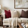 MIULEE Decorative Linen Check Throw Pillow Covers Neutral Farmhouse Vintage Christmas Pillow Covers 20×20 Set of 2 Boho Modern Home Decor for Sofa Couch Bedroom Cushion Dark Olive Green(Burgundy)