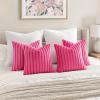 MIULEE Faux Fur Plush Decorative Throw Pillow Covers 18×18 Set of 4, Boho Farmhouse Soft Fuzzy Striped Cushion Covers for Sofa Couch Bed Living Room Vintage Rustic Home Decor,Grey Taupe(Hot Pink)