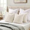 MIULEE Faux Fur Plush Decorative Throw Pillow Covers 18×18 Set of 4, Boho Farmhouse Soft Fuzzy Striped Cushion Covers for Sofa Couch Bed Living Room Vintage Rustic Home Decor,Grey Taupe(Cream White)
