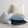 MIULEE Faux Fur Plush Decorative Throw Pillow Covers 18×18 Set of 4, Boho Farmhouse Soft Fuzzy Striped Cushion Covers for Sofa Couch Bed Living Room Vintage Rustic Home Decor,Grey Taupe(Navy Blue)