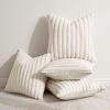 MIULEE Faux Fur Plush Decorative Throw Pillow Covers 18×18 Set of 4, Boho Farmhouse Soft Fuzzy Striped Cushion Covers for Sofa Couch Bed Living Room Vintage Rustic Home Decor,Grey Taupe(Cream White)