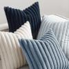 MIULEE Faux Fur Plush Decorative Throw Pillow Covers 18×18 Set of 4, Boho Farmhouse Soft Fuzzy Striped Cushion Covers for Sofa Couch Bed Living Room Vintage Rustic Home Decor,Grey Taupe(Navy Blue)