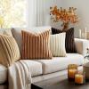 MIULEE Faux Fur Plush Decorative Throw Pillow Covers 18×18 Set of 4, Boho Farmhouse Soft Fuzzy Striped Cushion Covers for Sofa Couch Bed Living Room Vintage Rustic Home Decor,Grey Taupe(Brown)
