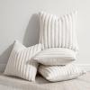 MIULEE Faux Fur Plush Decorative Throw Pillow Covers 18×18 Set of 4, Boho Farmhouse Soft Fuzzy Striped Cushion Covers for Sofa Couch Bed Living Room Vintage Rustic Home Decor,Grey Taupe(Pure White)