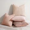 MIULEE Faux Fur Plush Decorative Throw Pillow Covers 18×18 Set of 4, Boho Farmhouse Soft Fuzzy Striped Cushion Covers for Sofa Couch Bed Living Room Vintage Rustic Home Decor,Grey Taupe(Pink)