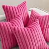 MIULEE Faux Fur Plush Decorative Throw Pillow Covers 18×18 Set of 4, Boho Farmhouse Soft Fuzzy Striped Cushion Covers for Sofa Couch Bed Living Room Vintage Rustic Home Decor,Grey Taupe(Hot Pink)