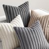 MIULEE Faux Fur Plush Decorative Throw Pillow Covers 18×18 Set of 4, Boho Farmhouse Soft Fuzzy Striped Cushion Covers for Sofa Couch Bed Living Room Vintage Rustic Home Decor,Grey Taupe(Grey Brown)