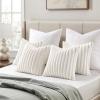 MIULEE Faux Fur Plush Decorative Throw Pillow Covers 18×18 Set of 4, Boho Farmhouse Soft Fuzzy Striped Cushion Covers for Sofa Couch Bed Living Room Vintage Rustic Home Decor,Grey Taupe(Pure White)