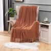 MIULEE Knitted Throw Blanket for Couch Textured Orange Knit Blanket with Tassels Cozy Woven Boho Caramel Fall Autumn Bed Blanket for Sofa Bed Chair Diamond Pattern 50×60 Inches