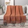 MIULEE Knitted Throw Blanket for Couch Textured Orange Knit Blanket with Tassels Cozy Woven Boho Caramel Fall Autumn Bed Blanket for Sofa Bed Chair Diamond Pattern 50×60 Inches