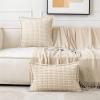 MIULEE Light Grey Corduroy Decorative Throw Pillow Covers Pack of 2 Soft Striped Pillows Pillowcases with Broad Edge Winter Modern Boho Home Decor for Couch Sofa Bed 18×18 Inch(Cream White)