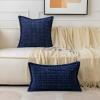 MIULEE Light Grey Corduroy Decorative Throw Pillow Covers Pack of 2 Soft Striped Pillows Pillowcases with Broad Edge Winter Modern Boho Home Decor for Couch Sofa Bed 18×18 Inch(Dark Blue)