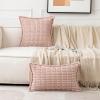 MIULEE Light Grey Corduroy Decorative Throw Pillow Covers Pack of 2 Soft Striped Pillows Pillowcases with Broad Edge Winter Modern Boho Home Decor for Couch Sofa Bed 18×18 Inch(Pink)