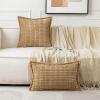 MIULEE Light Grey Corduroy Decorative Throw Pillow Covers Pack of 2 Soft Striped Pillows Pillowcases with Broad Edge Winter Modern Boho Home Decor for Couch Sofa Bed 18×18 Inch(Khaki)