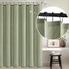 MIULEE Linen Shower Curtain with 12 Metal Hooks Washable Country Boho Farmhouse Heavy Buttonhole Fabric Shower Curtain Set Thick Cloth Neutral Waterproof Curtains for Bathroom W72*L72, Natural(Sage Green)