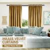 MIULEE Olive Green Velvet Curtains Thermal Insulated Blackout Curtain Drapes for Bedroom Living Room Darkening 84 Inches Long Curtains Panels Rod Pocket Set of 2(Gold)