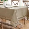 MIULEE Orange Thick Polyester Linen Rectangle Tablecloth with Decorative Cutouts Waterproof Stain Resistant Table Cloth Spring Boho Fall Table Cover for Dining Party Wedding, 70 x 52 inch(Beige)