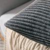 MIULEE Pack of 2 Burnt Orange Pillow Covers 18×18 Inch Soft Boho Striped Corduroy Throw Pillow Covers Set Decorative Square Cushion Cases Pillowcases for Sofa Bedroom Couch(Grey)
