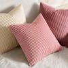 MIULEE Pack of 2 Burnt Orange Pillow Covers 18×18 Inch Soft Boho Striped Corduroy Throw Pillow Covers Set Decorative Square Cushion Cases Pillowcases for Sofa Bedroom Couch(Beige)