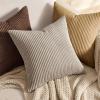MIULEE Pack of 2 Burnt Orange Pillow Covers 18×18 Inch Soft Boho Striped Corduroy Throw Pillow Covers Set Decorative Square Cushion Cases Pillowcases for Sofa Bedroom Couch(Light Brown)