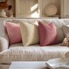 MIULEE Pack of 2 Burnt Orange Pillow Covers 18×18 Inch Soft Boho Striped Corduroy Throw Pillow Covers Set Decorative Square Cushion Cases Pillowcases for Sofa Bedroom Couch(Beige)