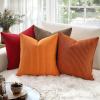 MIULEE Pack of 2 Burnt Orange Pillow Covers 18×18 Inch Soft Boho Striped Corduroy Throw Pillow Covers Set Decorative Square Cushion Cases Pillowcases for Sofa Bedroom Couch(Orange)
