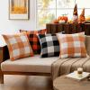 MIULEE Pack of 2 Christmas Classic Farmhouse Buffalo Check Plaids Polyester Linen Soft Soild Decorative Porch Throw Pillow Covers Home Decor Cushion Case for Sofa Bedroom 18×18 Inch, Black and Red(Orange and White)