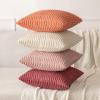 MIULEE Pack of 2 Christmas Red Corduroy Decorative Pillow Covers 18×18 Inch Soft Boho Striped Throw Pillow Covers Modern Farmhouse Home Decor for Sofa Living Room Couch Bed(Coral)