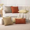MIULEE Pack of 2 Christmas Red Corduroy Decorative Pillow Covers 18×18 Inch Soft Boho Striped Throw Pillow Covers Modern Farmhouse Home Decor for Sofa Living Room Couch Bed(Khaki)