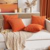 MIULEE Pack of 2 Christmas Red Corduroy Decorative Pillow Covers 18×18 Inch Soft Boho Striped Throw Pillow Covers Modern Farmhouse Home Decor for Sofa Living Room Couch Bed(Orange)