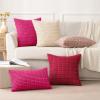 MIULEE Pack of 2 Christmas Red Corduroy Decorative Pillow Covers 18×18 Inch Soft Boho Striped Throw Pillow Covers Modern Farmhouse Home Decor for Sofa Living Room Couch Bed(Hot Pink)