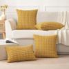 MIULEE Pack of 2 Christmas Red Corduroy Decorative Pillow Covers 18×18 Inch Soft Boho Striped Throw Pillow Covers Modern Farmhouse Home Decor for Sofa Living Room Couch Bed(Yellow)