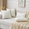 MIULEE Pack of 2 Couch Throw Pillow Covers 18×18 Inch Coastal Aqua Blue Farmhouse Decorative Pillow Covers with Stitched Edge Soft Chenille Solid Dyed Spring Pillow Covers for Sofa Bed Living Room(Pure White)