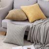 MIULEE Pack of 2 Decorative Stripe Fall Pillow Covers Solid Lumbar Pillowcases Modern Soft Corduroy Accent Cushion Case for Couch Sofa Bedroom, 18 x 18 Inch, Light Grey