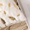 MIULEE Pack of 2 Decorative Throw Pillow Covers Plush Faux Fur with Gold Feathers Gilding Leaves Cushion Covers Cases Soft Fuzzy Cute Pillowcase for Couch Sofa Bed, 18 x 18 Inch, Ivory