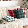 MIULEE Pack of 2 Farmhouse Buffalo Check Plaids Polyester Linen Soft Soild Decorative Square Throw Pillow Covers Outdoor Home Decor Cushion Case for Sofa Bedroom 18×18 Inch Cream White and White(Green and Black)