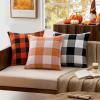 MIULEE Pack of 2 Farmhouse Buffalo Check Plaids Polyester Linen Soft Soild Decorative Square Throw Pillow Covers Outdoor Home Decor Cushion Case for Sofa Bedroom 18×18 Inch Cream White and White(Orange and White)