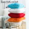MIULEE Pack of 2 Luxury Faux Fur Throw Pillow Cover Deluxe Winter Decorative Plush Pillow Case Cushion Cover Shell for Sofa Bedroom Car 16 x 16 Inch Beige(Little Blue)