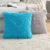 MIULEE Pack of 2 Luxury Faux Fur Throw Pillow Cover Deluxe Winter Decorative Plush Pillow Case Cushion Cover Shell for Sofa Bedroom Car 16 x 16 Inch Beige(Little Blue)