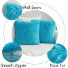 MIULEE Pack of 2 Luxury Faux Fur Throw Pillow Cover Deluxe Winter Decorative Plush Pillow Case Cushion Cover Shell for Sofa Bedroom Car 16 x 16 Inch Beige(Little Blue)